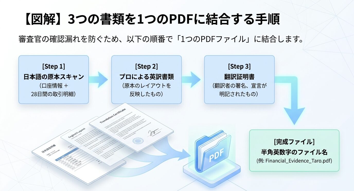 複数書類を一つのファイルに結合する手順